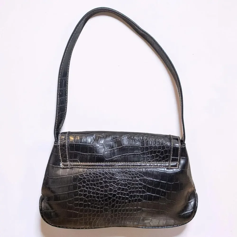 Y2K Apt. 9 Black Croc Embossed Buckle Shoulder Bag